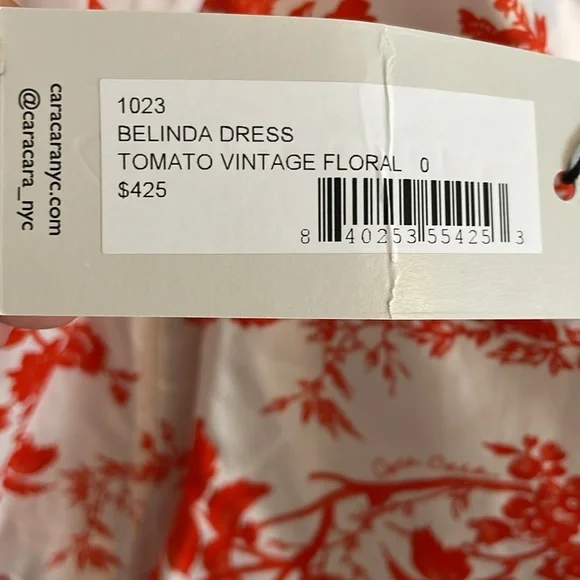 Cara Cara Belinda Dress Women’s Size 0 Mini Tomato Vintage Floral White NWT‎